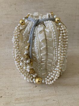 White Handcrafted Pearl Potli Bag, 3 of 9