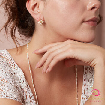 White Moonstone Gold Plated Star Shaped Studs, 3 of 9