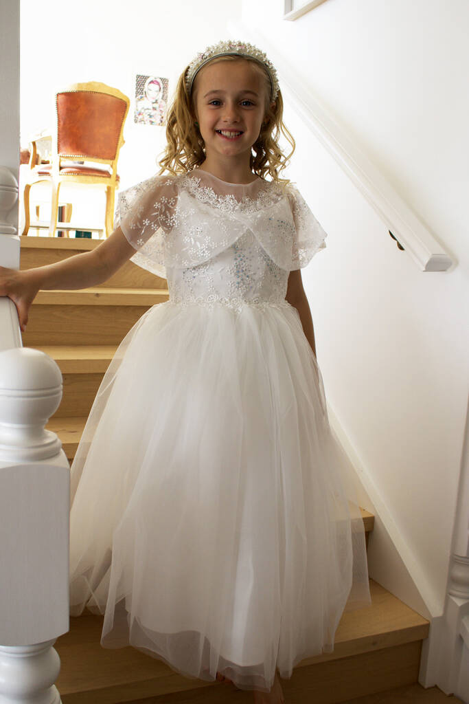 Grace In Off White Flower Girl Or Communion Dress, 1 of 9