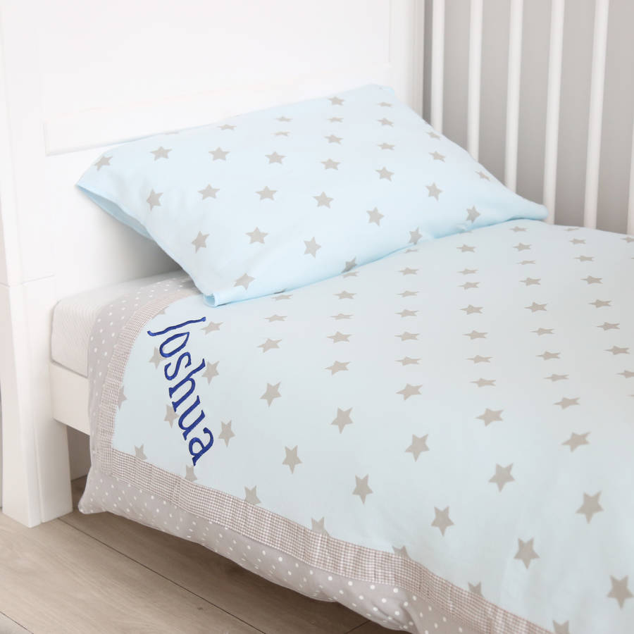 Personalised Blue And Grey Star Bedding Set By My 1st Years