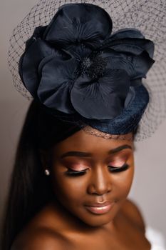 Navy Blue Hat With Flower And Veiling Detail, 2 of 2