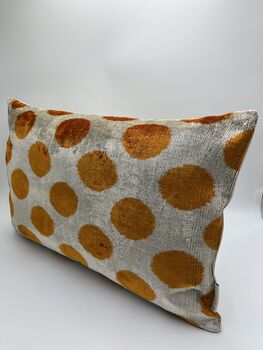 Oblong Velvet Ikat Cushion Orange Spot, 2 of 6