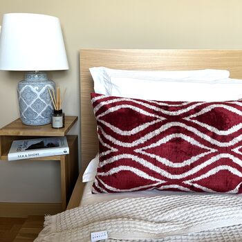 Oblong Velvet Ikat Cushion Red Decoration, 7 of 8