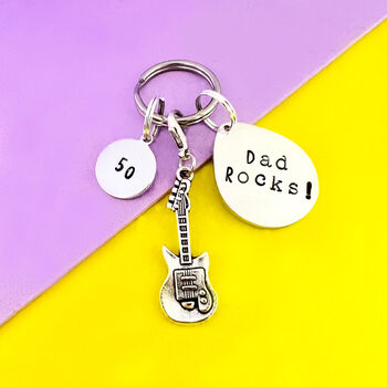 Personalised Dad Rocks Guitar Keyring, 2 of 8