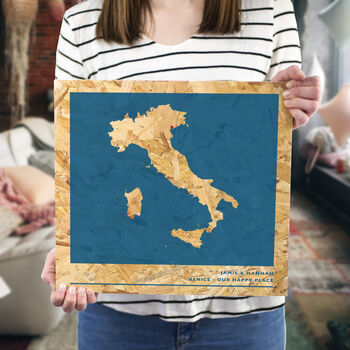 Personalised Wood Anniversary Italy Map Print, 2 of 5