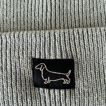 Deep Cuff Teal Beanie With Embroidered Dachshund, 3 of 5