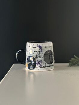 Handmade Ceramic Mug With Asemic And Midnight Brushwork, 3 of 4