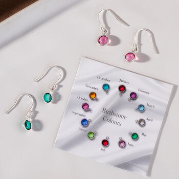 Sterling Silver Birthstone Drop Earrings, 2 of 10