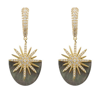 Sunburst Grey Mop Earring Gold Plated Silver, 3 of 5