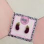 Aubergine Glitter Resin Studs / Chef Gift / Fun Food Inspired Jewellery / Handmade Resin Earrings, thumbnail 2 of 5