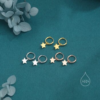 Sterling Silver Delicate Star Huggie Hoop Earrings, 5 of 12
