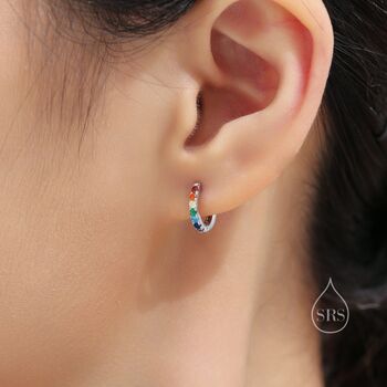 Sterling Silver Rainbow Cz Huggie Hoops, 6 of 11