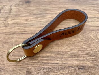 Personalised Burnt Tan Distressed Leather Keyring, 4 of 9