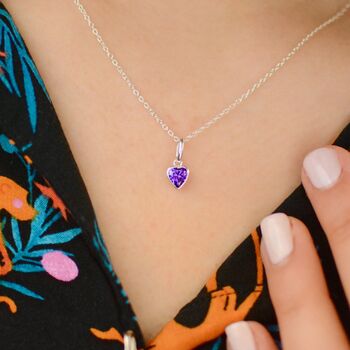 Sterling Silver Heart Birthstone Necklace, 5 of 8