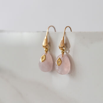 Gold Plated Apatite And Rose Quartz Drop Earrings, 3 of 7