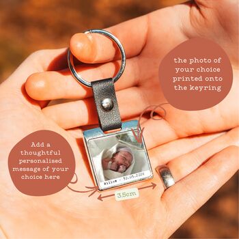Personalised New Baby Photo And Message Keyring, 2 of 2