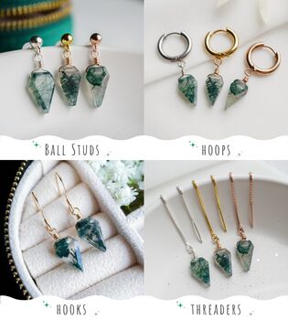 Natural Moss Agate Crystal Earrings, 4 of 11
