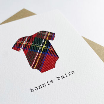'Bonnie Bairn' Scottish New Baby Card With Real Tartan, 3 of 6