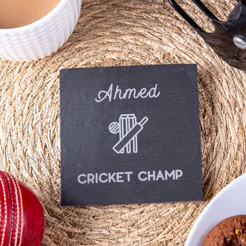 Personalised Cricket Champ Slate Coaster, 2 of 4