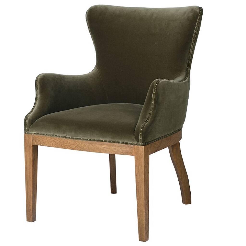 Olive Green Velvet Dining Armchair By The Orchard | notonthehighstreet.com
