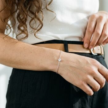 Dainty Solitaire Diamond Bracelet Silver, 6 of 9
