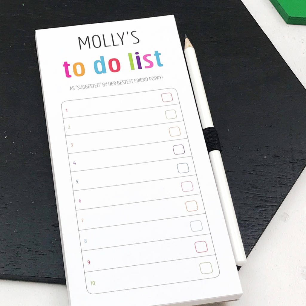 Personalised Colourful 'To Do List' Notepad By XOXO