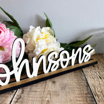 Personalised Wedding Surname Sign With Stand Decor, 6 of 8