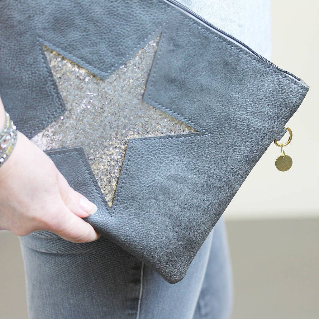 Personalised Star Clutch Bag In Grey, Pink Or Charcoal By Hearth