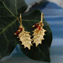 Holly Leaf Gold Plated Silver Garnet Christmas Necklace, thumbnail 3 of 6