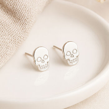 Sterling Silver Skull Stud Earrings – 8mm, 3 of 6
