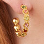 Watermelon Tourmaline Textured Gold Vermeil Hoops, thumbnail 2 of 10