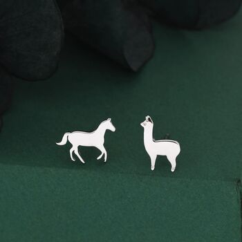 Mismatched Horse And Llama Stud Earrings In Sterling Silver, 3 of 10