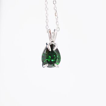 Sterling Silver Emerald Green Pear Cut Cz Necklace, 4 of 12