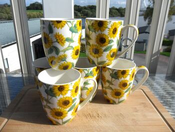 Set Of Six China Aspen Mugs In Sunflower Design, 8 of 8