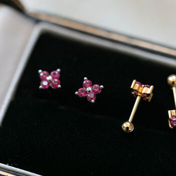 Tiny Ruby Red Stacking Stud Earrings, 3 of 5