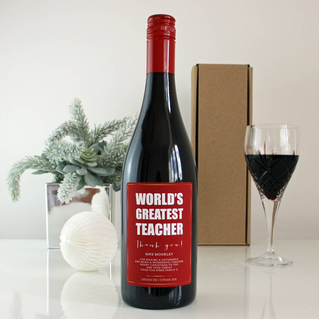personalised teacher's gift wine by bottle bazaar