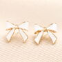 Enamel White Bow Stud Earrings In Gold Plating, thumbnail 1 of 2