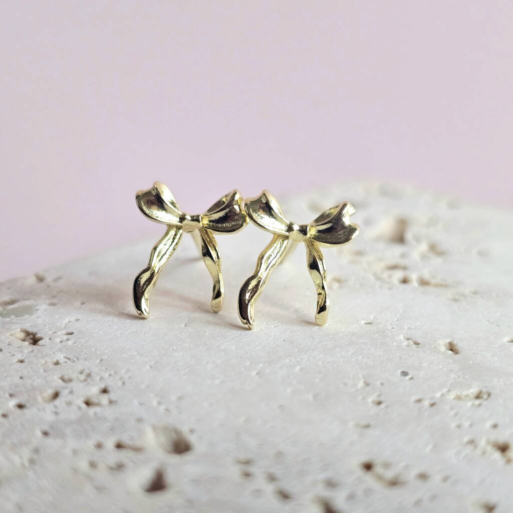 Sculpted Ribbon Bow Stud Earrings, 1 of 3