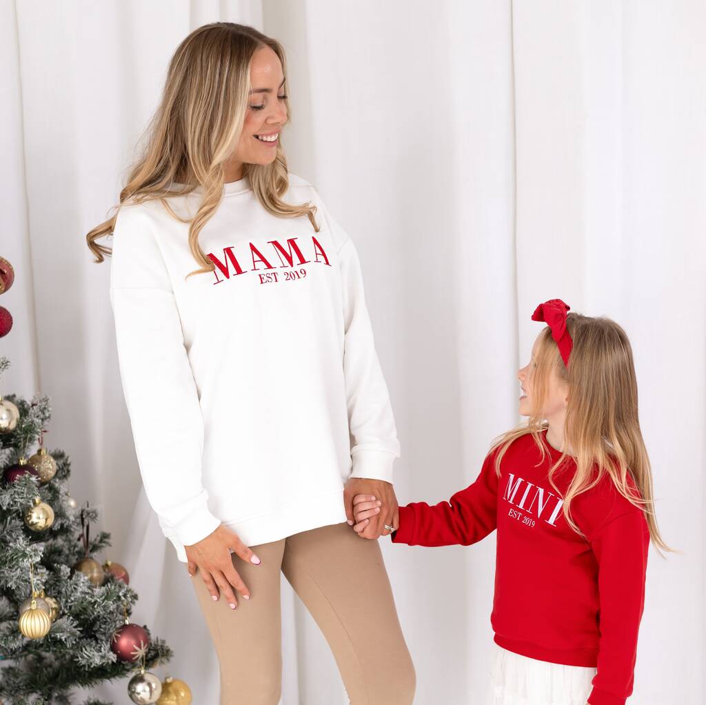 Christmas Mini Est Personalised Embroidered Sweatshirt Jumper With Optional Matching Mama, 1 of 12