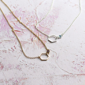 Delicate Outline Hexagon Necklace, 2 of 11