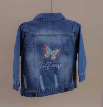 Personalised Embroidered Butterfly Children's Denim Jacket, 2 of 8