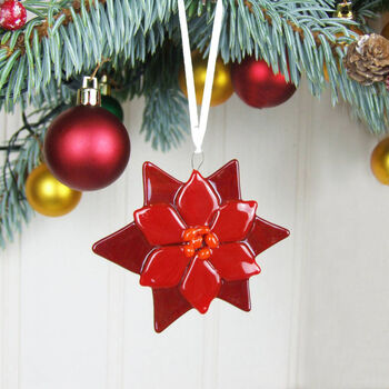 Handmade Glass Poinsettia Christmas Tree Decoration, 2 of 5