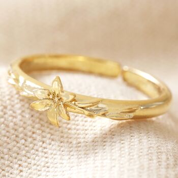 Adjustable Birth Flower Ring In Gold Plating, 10 of 11