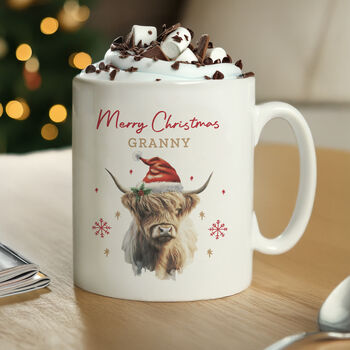 Personalised Highland Cow Christmas Mug, 2 of 4