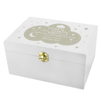 Personalised Twinkle Twinkle White Wooden Keepsake Box – Gift For Christening Or New Baby, 4 of 4