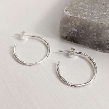 Sterling Silver Hammered Hoop Earrings, 5 of 9