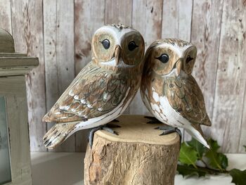 Pair Hand Painted Lovers Friends Wooden Owls Balinese Craft Ornament Figurine Gift, 9 of 9