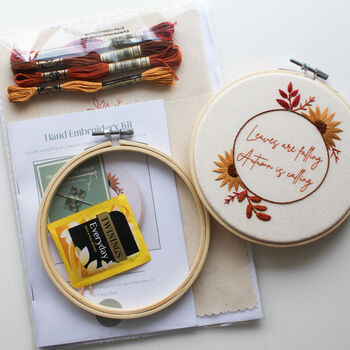 “Autumn Is Calling” Beginner Embroidery Kit, Sunflowers And Foliage Design, Hand Embroidery Kit, 4 of 6