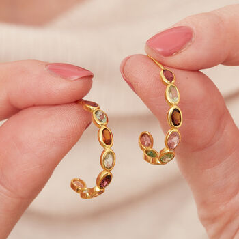 Tourmaline And Gold Plated Silver Hoop Earrings, 6 of 8
