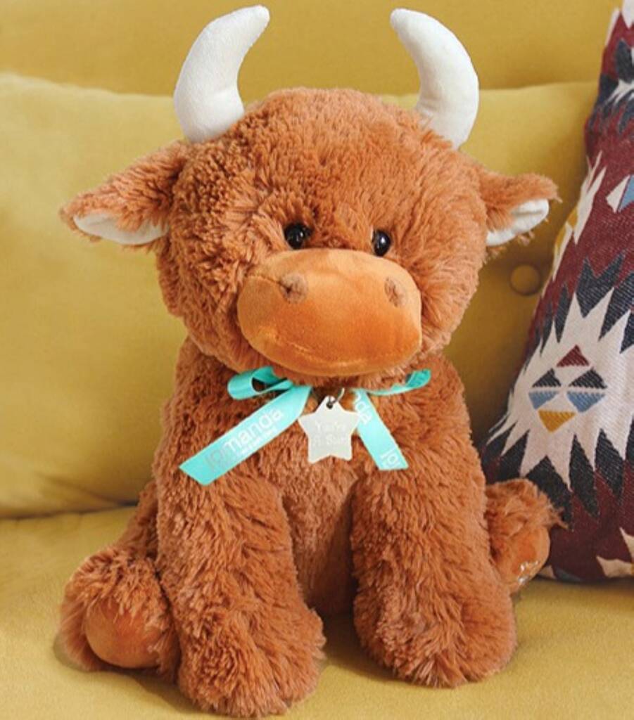 Large Brown Highland Cow With Personalised Star Keyring, 1 of 4